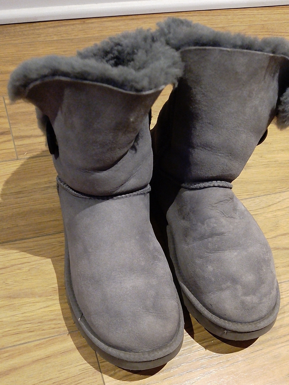 UGG Gray Suede Shearling-Lined Winter Boots